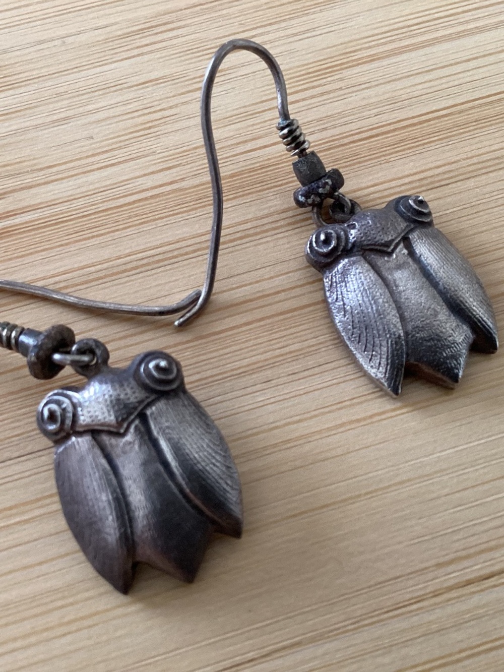 Vintage unusual sterling silver scarab insect earrings SET